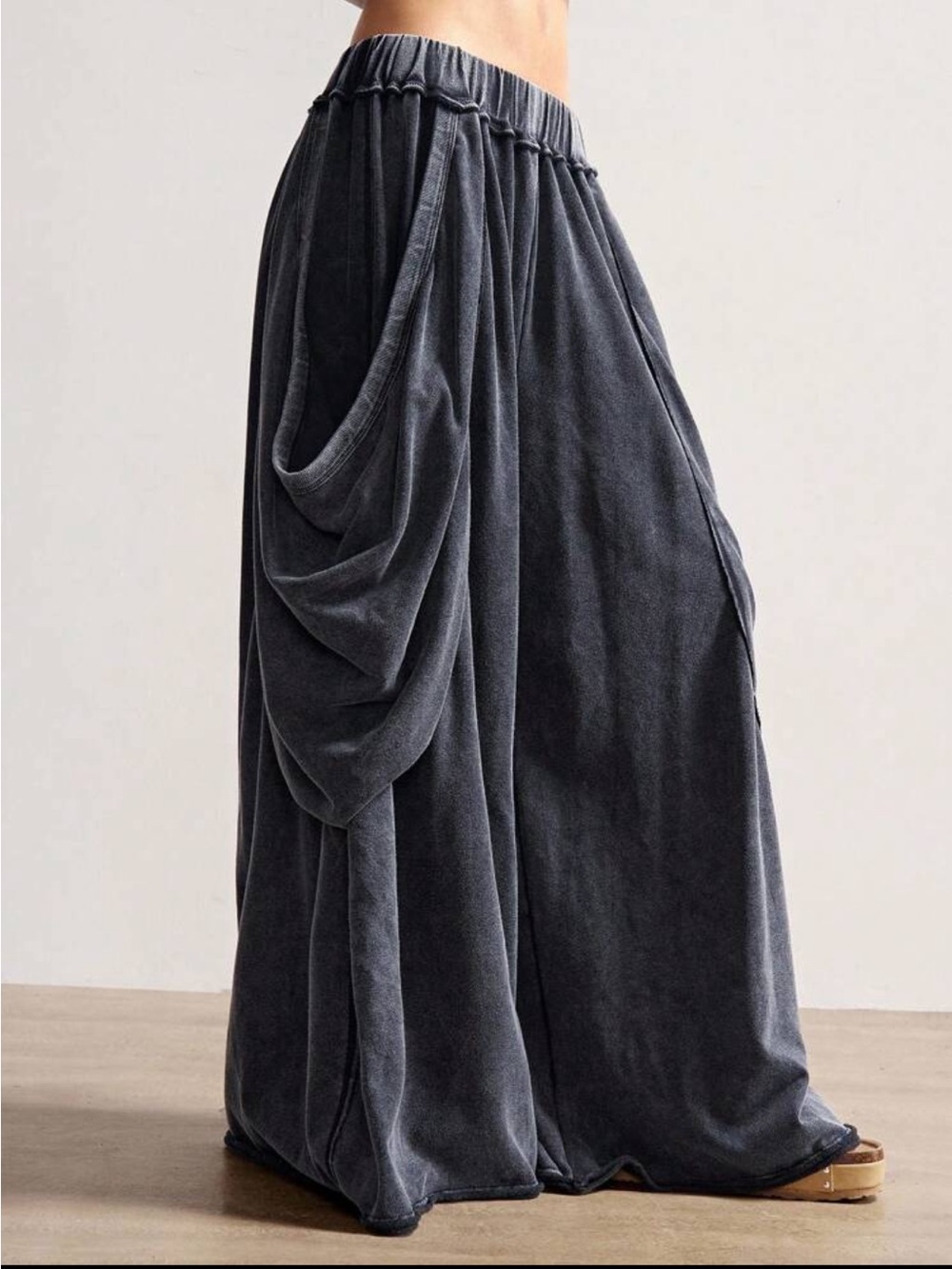 Boho Wide-Leg Draped Palazzo Pants Charcoal
